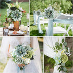 AmyHomie Forest Sage Green White Artificial Flowers Combo Silk Rose Fake Flowers w/Stem for DIY Wedding Bouquets Centerpieces Arrangements Table Fall Decor Party Bridal Baby Shower Home Decorations
