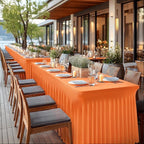 Wish Care 6 Pack Orange Spandex Table Clothes for 8 Foot Rectangle Tables, 8FT Wrinkle Free Fitted Tablecloths Ruffles Design Table Cover for Party, Banquet, Wedding and Events
