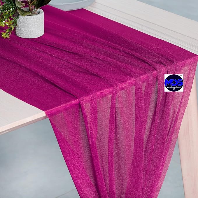 MDS Halloween Chiffon Table Runner - 20 Pack, 29 x 170 Inches, 14ft Each - Sheer Spooky Table Runners for Haunted House Parties, Trick-or-Treat Tables, Witchy Décor, Wedding & Events - Magenta