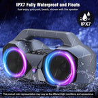 KMAG Bluetooth Speaker Wireless, 80W Loud Speaker with Deeper Bass, IPX7 Waterproof, 20H Playtime, Cool Lights, TWS, Portable Speaker for Home, Outdoor, Workshop, Party, Gift for All (Sliver)