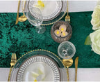 Luxurious Crushed Velvet Table Runner, Wedding Reception Decorations, Soft Velvet Fabric, Table Linen Overlay, Wedding Table Runners (Emerald Green, 12X108 inch)