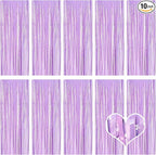 10 Pack Purple Foil Curtain Backdrop 3.2ft x 8.2ft Macaron Tinsel Foil Fringe Curtains Streamer Photo Booth Backdrop for Birthday Party Baby Shower Engagement Wedding Holiday Decor (Macaron Purple)
