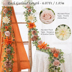 Waipfaru 2Pcs Fall Garland Decor, 6.07Ft Eucalyptus Flower for Table, Fall Floral With Terracotta Flowers for Wedding Arch Backdrop Wall Thanksgiving Decorations (Terracotta)