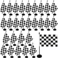 28 Pcs Black and White Checkered Racing Stick Flag Mini Race Car Office Table Desk Flags with Stand Base for Race Car Office Home Decorations and Party Celebrations