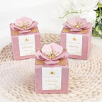FEIYI 20 PCS Favor Boxes, 3 In 1 Dusty Rose Candy Boxes with Floral Decor, White Thank You Tags Gold Foil Print Gift wrapping for Wedding, Baby Shower, Birthday, Decorations Party - 2.55x2.55x2.55