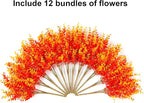 Artificial Fall Flowers Faux Mums for Outdoor Indoor Garden Home Decoration, Faux Flower Daisy with Eucalyptus Leaves Fake Plants Greenery Boxwood Porch Patio, 12 Bundles (Orange Eucalyptus)