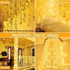 Ollny 2 Pack Curtain String Lights Warm White, 400LED 6.6x6.6ft Fairy Lights With Remote 8 Modes, Hanging Outdoor Waterproof, USB Power Wall for Bedroom Indoor Backdrop Window