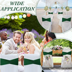 Moukeren 100 Pcs Spandex Chair Sashes Bows Bands Slider Sashes for Chair Covers Elastic Bands Ties Ribbon Decorations for Wedding Party Events Ceremony Birthday Banquet (Dark Green)