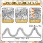 50 Feet Christmas Foil Fringe Banner Metallic Tassle Garland Metallic Backdrop Parade Floats Shiny Hanging Ceiling, Valentine's, Wedding, New Year Party Decorations(2" x 50', Silver)