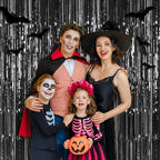 5 Pack Black Foil Curtain Backdrop 3.2ft x 9.8ft Metallic Tinsel Foil Fringe Curtains Streamer Photo Booth Backdrop for Birthday Party Engagement Bachelorette Party Decorations (Black)