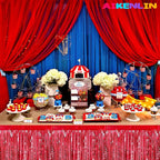 6 Pack 29x108 Inch Metallic Foil Fringe Tinsel Table Skirts Banner for Rectangle Tables Streamer Garland Curtains Backdrop for Wedding, Birthday, Parade Floats, Christmas Party Decoration(Red)