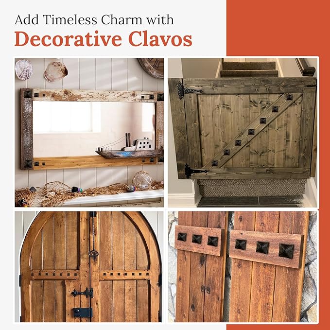 100 Pack 1.25" Square Head Iron Clavos Decorative Nails – Sealed Unfinished – Handmade Rustic Square Fasteners for Farmhouse Shutters, Faux Wood, Barn Doors, and Gates – Ornamental Wood Accent