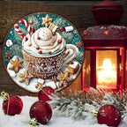 Round Christmas Signs Hot Cocoa Bar Metal Tin Sign Christmas Decor For Home Vintage Christmas Coffee Cocoa Tin Sign Hot Chocolate Bar Sign 12 * 12 in