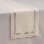 Cotton Linen Table Runner 90 Inches Long – Summer Beige Table Runner 14 x 90 Inch – Washable Fabric Farmhouse Runner Line Embroidery – Wedding Decoration, Git