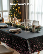 Pureegg Plastic Table Cloth Disposable 10 Pack, 54 x 108 Inch Table Cloths, Graduation Decorations of 2025, Graduation Tablecloths, Rectangle, Plastic Cover, Leakproof & Sturdy, Black and Rose Gold