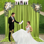 10ft x 10ft Olive Green Backdrop Curtains for Parties, Fabric Satin Background Curtain with Rod Pockets for Weddings, Birthday, Baby Shower, Photography, Graduation Party Backdrop Drapes, 2 Panels