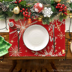 Artoid Mode Red Snowflake Let It Snow Winter Placemats for Dining Table, 12 x 18 Inch Seasonal Christmas Washable Table Mats Set of 4