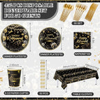 452 Pcs Black Gold Retirement Decorations Supplies for 50 Guests, Happy Retirement Paper Plates Napkins Cups Tablecloth Cutlery Straws Disposable Tableware Set for Men Women
