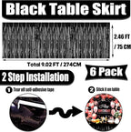 6 Pack 29x108 Inch Metallic Foil Fringe Tinsel Table Skirts Banner for Rectangle Tables Streamer Garland Curtains Backdrop for Wedding, Birthday, Parade Floats, Christmas Party Decoration(Black)