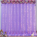 10x10ft Lavender Tulle Backdrop Curtains with Lights for Party Wedding Baby Shower, Sheer Wrinkle Free Backdrop Curtains for Birthday Party Photo Booth Background Decoration
