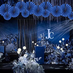 HQZ Blue Party Hanging Fans DIY Set - 12pcs Paper Fans, Pinwheels, Craft for Wedding, Birthday, Christmas Party Decoration