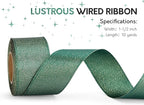Christmas Ribbon Wired Green Satin Ribbons 1-1/2 Inch Double-Faced Gold Glitter for Tree Decoration, Wreath, Gift Wrapping, Home Decor 10 Yards