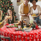 6 Pieces Christmas Snowflake Plastic Party Tablecloth Decorations, Disposable White Snowflake Red Xmas Round Table Cover Backdrop for Winter Christmas Holiday New Year Party Supplies,84 inch (Red)