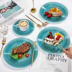 FLOWERCAT 100PCS Clear Blue Plastic Plates - Heavy Duty Plastic Plates Disposable -Straw hat plate for Summer party &Wedding - Serve for 50Guests party(10inch & 7inch)(Mediterranean Blue)