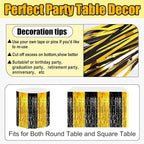3 Pack 29x108 Inch Black Gold Foil Fringe Table Skirts Metallic Banner for Tinsel Streamer Garland Backdrop for Parade Floats Wedding Thanksgiving Birthday Christmas Halloween Party Decoration