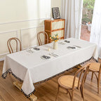 MYSKY HOME Table Cloth 60x84 in Rectangle Table, Cotton Tassel Linen Look Waterproof Tablecloths Farmhouse Tablecloth, Wrinkle Free Table Cover with Black Tassels for Kitchen Dining, Party