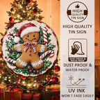 Round Christmas Metal Tin Sign Rustic Wall Decor Gingerbread Man Vintage Tin Sign Candy Canes Christmas Tin Sign for Home Garden Kitchen Bar Cafe Restaurant Garage Wall Decor 8 * 8 in