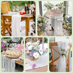 Asee'm 12pcs Cheesecloth Table Runner 120 Inches Long Ivory Boho Gauze Cheese Cloth Runner 10FT Rustic Sheer Table Runners for Christmas Wedding Party Baby Shower Spring Easter Decoration