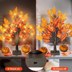 18 Inch Fall Lighted Maple Tree with 36 LEDs, 6 Acorns, Timer Battery Operated Tabletop Artificial Tree for Autumn Thanksgiving Halloween Christmas Harvest Indoor Decorations