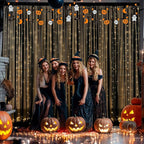 10x10ft Black Chiffon Backdrop Curtain with Lights for Wedding Birthday Parties, Wrinkle Free Backdrop Curtains with Lights for Halloween Baby Shower Gender Reveal Photo Shoot (5 x 10ft,2 Panels)