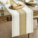 Artoid Mode Burlap Brown Farmhouse Rustic Table Runner, Seasonal Holiday Hollow Kitchen Dining Table Decoration for Home Party Decor 12x36 Inch