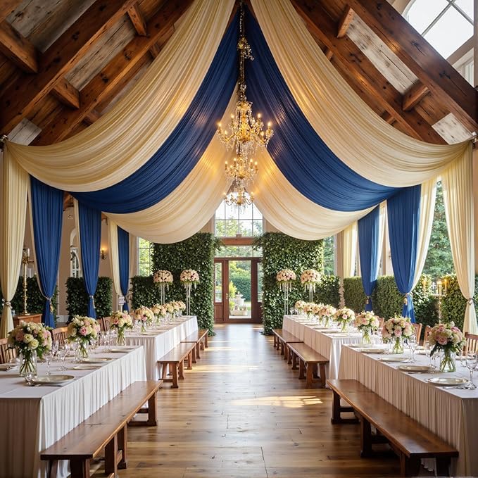 50ft x 15ft Beige Wrinkle Free Backdrop Curtains for Parties,Silky Polyester Fabric Wedding Ceiling Drapes, 10 Panels 15ft Photo Back Drop Drapes for Baby Shower Photography Stage Background Cloth