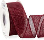 Ribbli Burgundy Burlap Wired Ribbon,1-1/2 Inch x 10 Yard, Wired Edge Ribbon for Big Bow,Wreath,Tree Decoration,Outdoor Decoration
