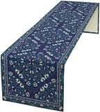 Boho Floral Vintage Table Runner, Retro Morris Abstract Blue Flower Rustic Country Farmhouse Pattern for Home Kitchen Table Decor Dining Coffee Room Wedding Party Decor 13x36in