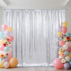 SquarePie Sequin Backdrop Not See Through Thick Stain Background for Photography Glitter Curtain Party 8FT x 8FT Silver