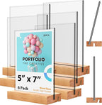 5x7 Inch Acrylic Sign Holder with Wood Base Vertical and Slant Displays(6 Pack 5*7")