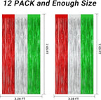12 Pack Christmas Party Backdrop, 3.28 FT x 7.05 FT Red Silver Green Foil Streamer, Metallic Fringe Curtains Tinsel Streamer, Hanging Christmas Decorations Picture Props Door Decor