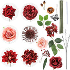 Artificial Flowers Combo Box Set Burgundy Silk Flowers for DIY Wedding Bouquet Arrangements Bridal Shower Party Home Decorations (Mature Burgundy)