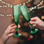 Plastic Champagne Flutes, 12PCS Dark Green Wine Glasses Goblets Cups Reusable Flute, for Christmas Weddings Bachelor Parties Toasting and Events(12, Dark Green)