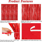 8 Pack Red Backdrop, 3.28 FT x 7.05 FT Streamer Party Decorations, Metallic Foil Fringe Curtains Party Streamer Photo Booth Backdrop, Red Tinsel Canival Theme Party Decor for Engagement Birthday