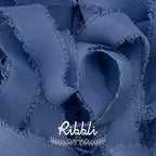 Ribbli Dusty Blue Ribbon 1 Inch x 3 Rolls Total 24 Yards Blue Handmade Fringe Chiffon Silk Ribbon for Wrapping Wedding Invitations Bridal Bouquets DIY Crafts Home Decor