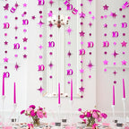 Hot Pink 10th Birthday Decorations Number 10 Circle Dot Twinkle Star Garland Metallic Hanging Streamer Banner Backdrop for Girls Double Digits Ten Year Old Birthday 10th Anniversary Party Supplies