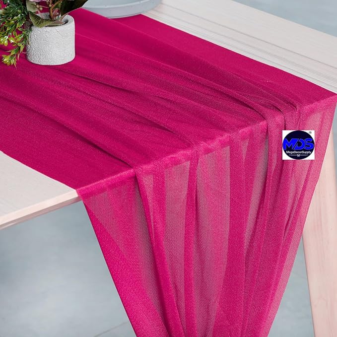 MDS Halloween Chiffon Table Runner - 20 Pack, 29 x 170 Inches, 14ft Each - Sheer Spooky Table Runners for Haunted House Parties, Trick-or-Treat Tables, Witchy Décor, Wedding & Events - Hot Pink