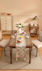 ISAENNE Designer Elegant Linen Floral Table Runner 87 Inches Long,Farmhouse Light Beige Durable Decor Table Runners for Dining Tables,Thanksgiving,Kitchen Tables,Christmas,12"*87"-Flora A