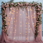 Fomcet Dusty Rose Tulle Backdrop Curtains with Lights String 10FT X 10FT Sheer Curtains with Lights Tulle Curtain Backdrop for Wedding Birthday Party Photo Shoot (2 Panels 5x10FT)