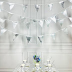 Silver Party Decorations Metallic Fabric Triangle Pennant Banner Silver Flag Bunting Garland for Graduation Birthday Wedding Bridal Shower Anniversary Engagement Bachelorette Party Decoration Supplies